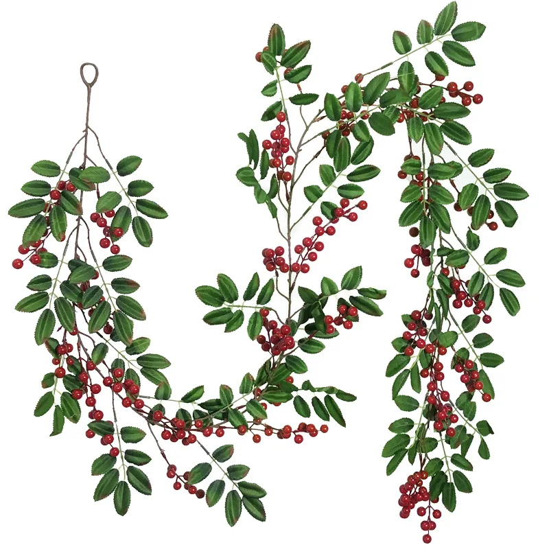 Karácsonyi Berry Szőlő Garland Mesterséges Gyümölcsök, Zöld Növények, Szőlő, Piros Bogyó Lóg, Fal, Ajtó, Otthon Halloween Dekoráció Kép 1