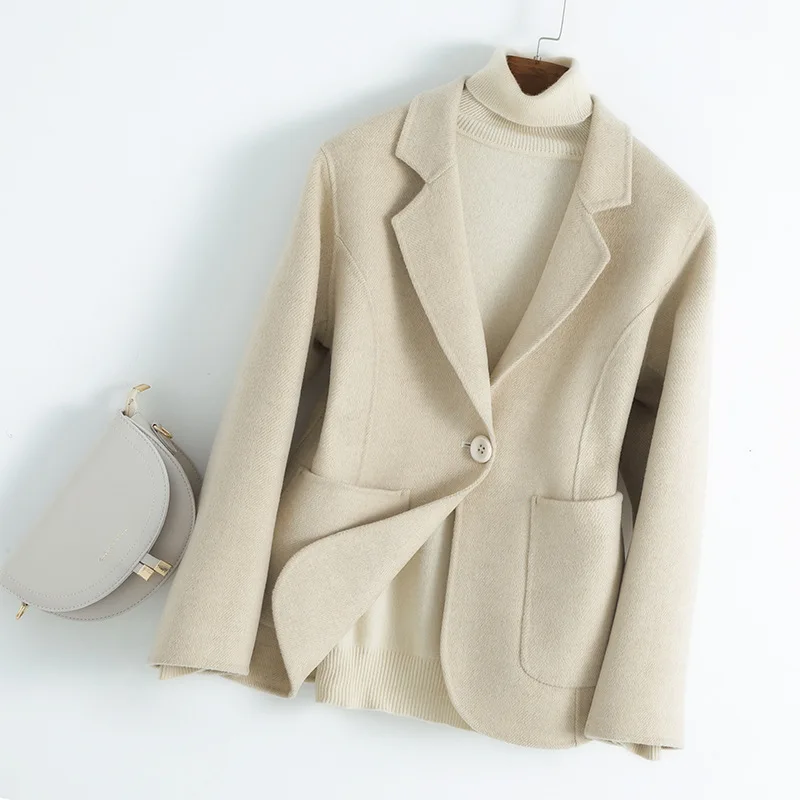 Őszi-téli új kétoldalas gyapjú kabát női rövid ruha gallér kasmír kétoldalas kabát, nagykereskedelmi Kép 1