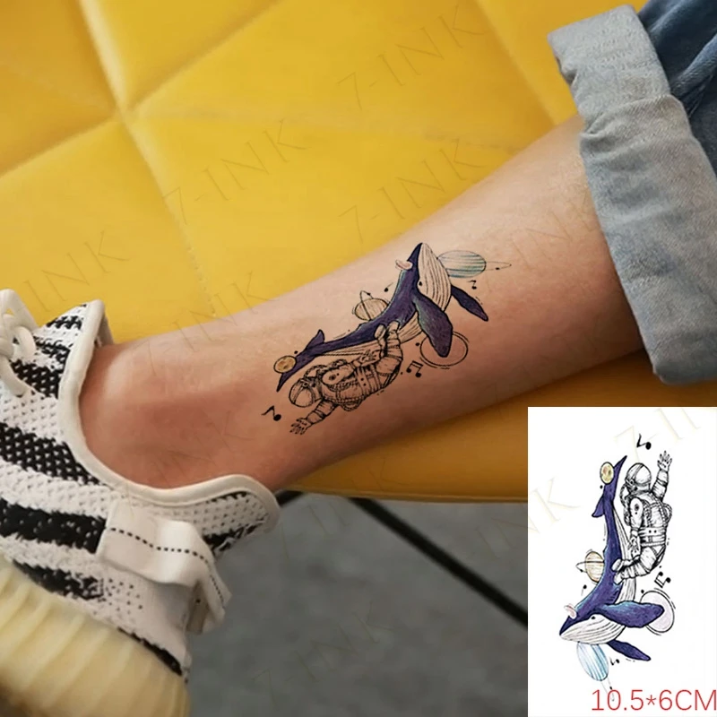 Vízálló Ideiglenes Tetoválás Matricák Női Bálna Űrhajós Bolygó Megjegyzés Body Art Tetoválás Hamis Tatto Flash Tetoválás Férfi Kép 1