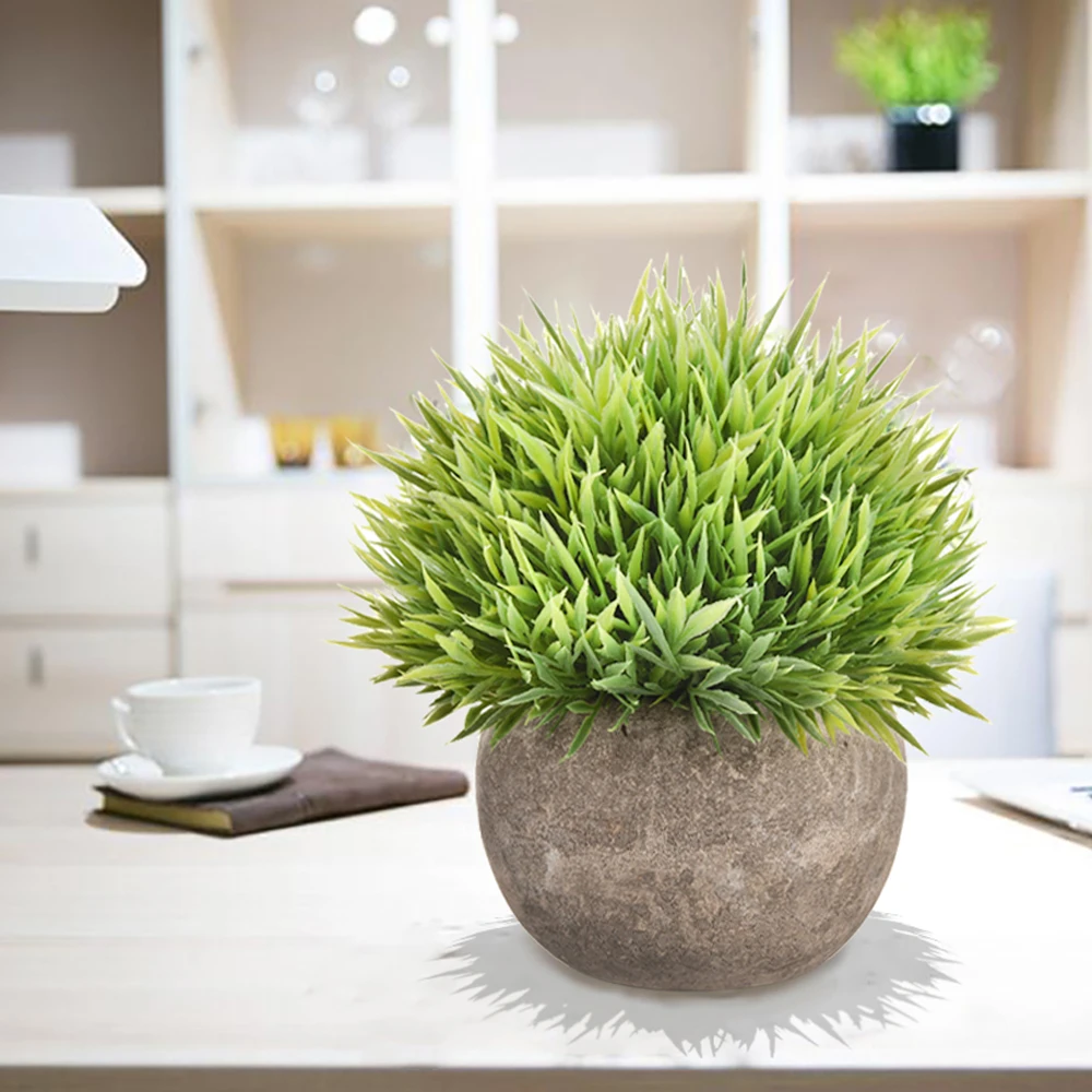 Mini Műanyag Mesterséges Zöld Fű Emulational Cserepes a Home Office Asztali Dekoráció Kép 1