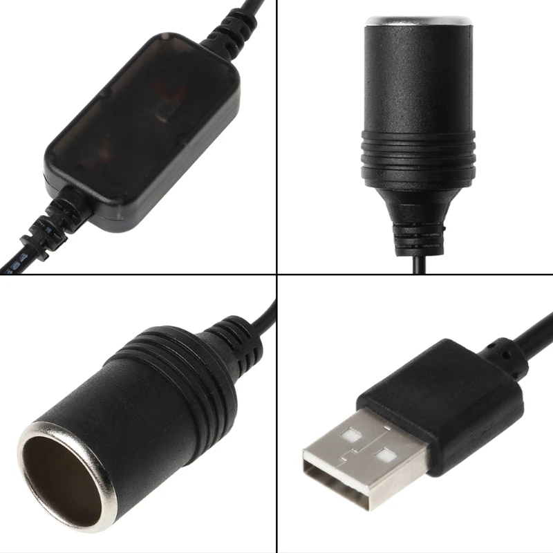 USB 5V 12V-os Autós szivargyújtó Aljzat Női Erő Átalakító Adapter Kábel Kép 1