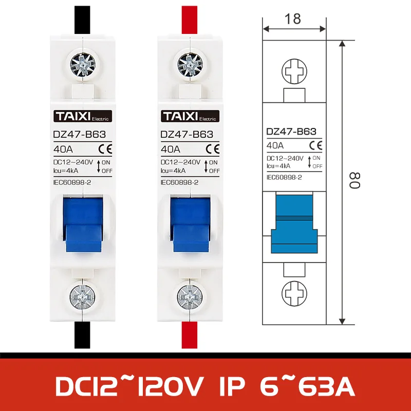DC MCB 24V 48V 96V DZ47 megszakító dc 125A 63A 32A DZ47-63 hálózati kapcsoló védő akkumulátor autó generátor, Kép 1
