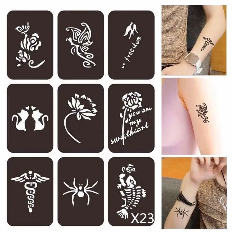 1 Állítsa a Henna Tetoválás Stencil Virág Üreges Ki Csillám Tetoválás Stencil Festés Pochoirs Pour Peinture Airbrush Tetoválás Minta Kép 1