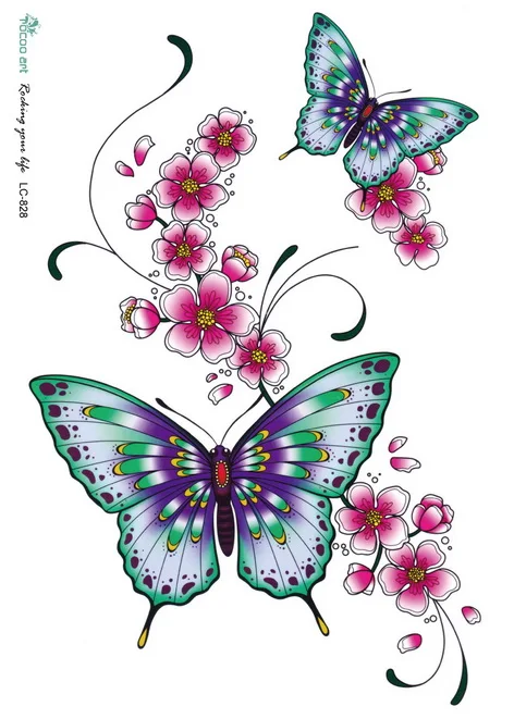 Rocooart LC828 3D Szexi Pillangó Ideiglenes Tetoválás Matricák Body Art Tatouage Gyönyörű Virágokat, Hamis Tetkó Taty A Nő Kép 1