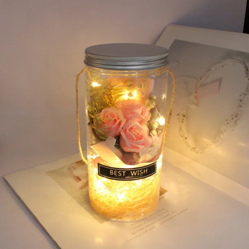 Örök Virág Halhatatlan Szappan Rózsa LED Szappan Virág Műanyag Palackok Esküvői Mesterséges Virág, Valentin Nap, Anyák Napi Ajándék Kép 1