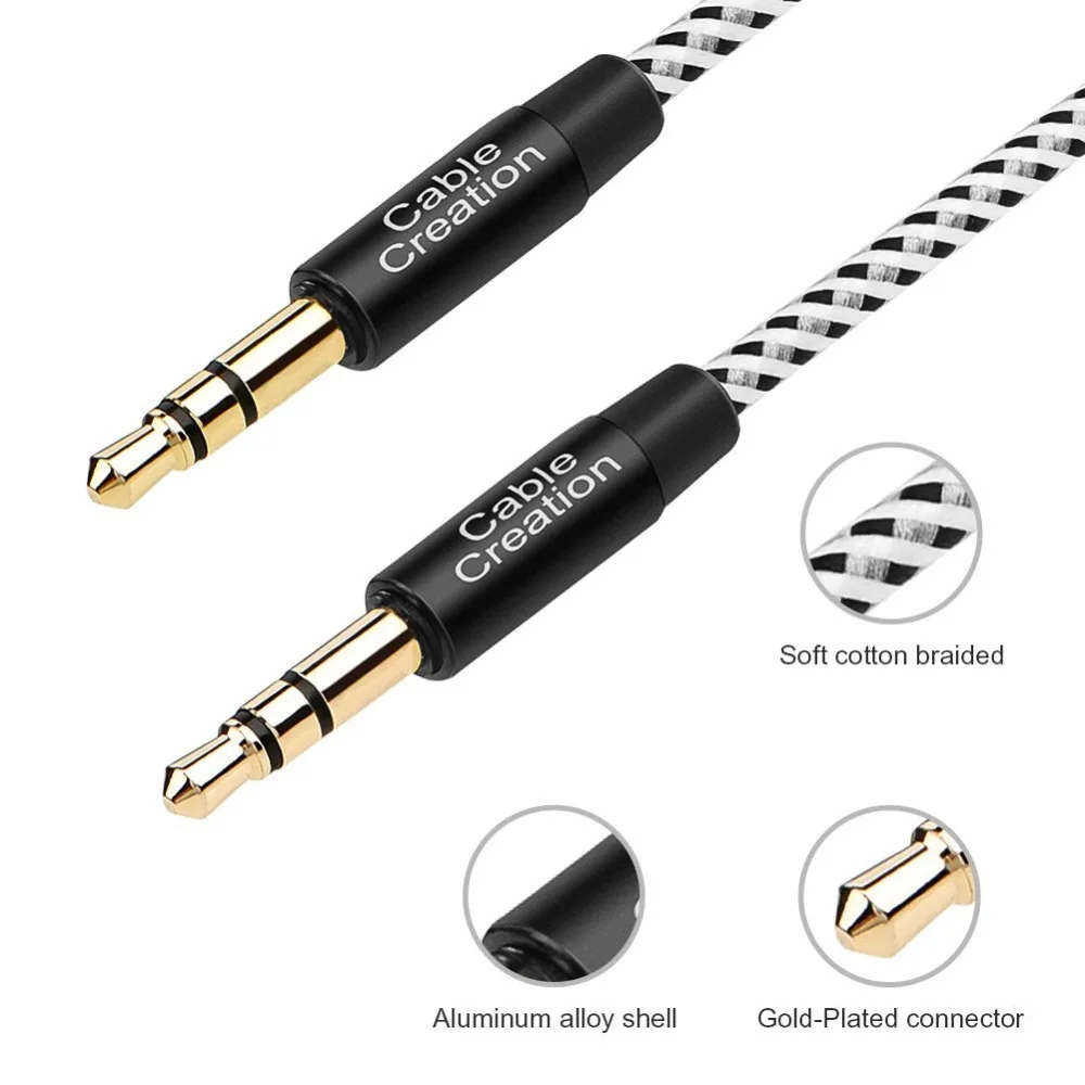Aux Hosszabbító kábel Kábel férfi Férfi Kiegészítő Audio Sztereó Kábel Kompatibilis Autó,ipod, iphone & Több B&Fehér Kép 1