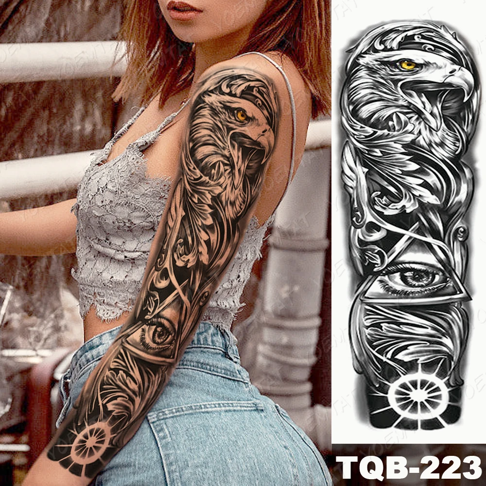 Vízálló Ideiglenes Teljes Karján Tetoválás Matricák Eagle Eye Geometria Koponya Lány, Virág A Flash Tetoválás Body Art Hamis Ujja Tatto Férfiak Kép 1