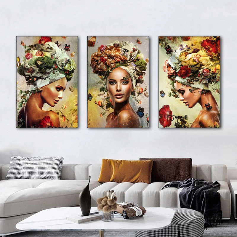 Retro Nő a Virág, Poszterek, Nyomatok, Absztrakt Vászon Festmény Modern Wall Art Képek Nappali lakberendezés Lány Quadros Kép 1
