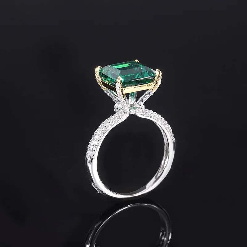 DIMINGKE S925 Sterling Ezüst Gyűrű, a Nők 10*10MM Szögletes, Zöld, Piros, Magas Szén-dioxid-Gyémánt Szép Ékszer Esküvő Party Kép 1