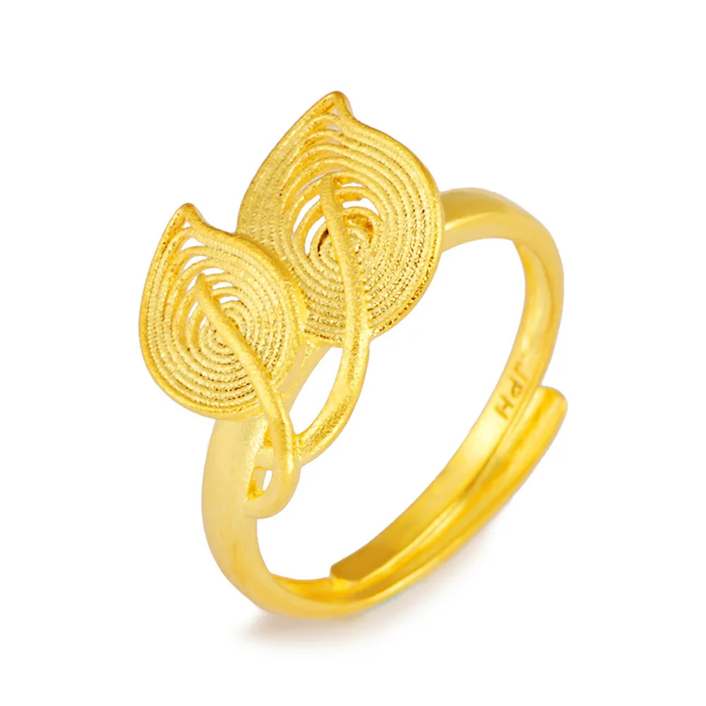 24 karátos Arany Színű Sodrott Gyönyörű szerelmes hölgy hurok Geometriai Gyűrűk Nők Minimalista esküvői Gyűrű Klasszikus Indiai ujját, Ékszerek Kép 1