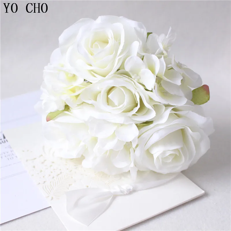 YO CHO Esküvői Csokor Rózsa, Bazsarózsa Hortenzia Selyem Virág Rózsaszín Fehér Menyasszonyi Koszorúslány Csokor Mariage Esküvői Kiegészítők Kép 1