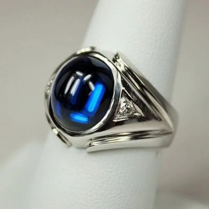 Divat Egyszerű Intarziás Kék Kő Gyűrű a Férfiak a Nők Divatos Bankett Szabadidő Parti Ékszer Kép 1