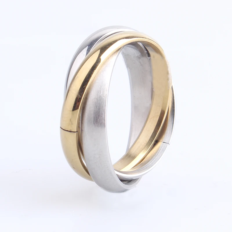 4mm Három kör arany, ezüst színű 316L Rozsdamentes Acél gyűrűk ujját a nők, férfiak, nagykereskedelmi Kép 1