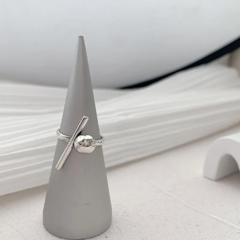LIVVY Ezüst Színű Nyitott Gyűrűk Egyszerű Kör Kereszt emeletes Gyűrű Állítható Gyűrű Divat Ezüst Ékszerek Fél Kép 1