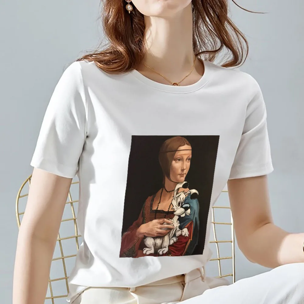 Nyári Női póló, Alkalmi Basic póló, Vicces, Kreatív Híres Festmény Minta Nyomtatás O-nyak Vékony Ingázó Rövid Ujjú Kép 1