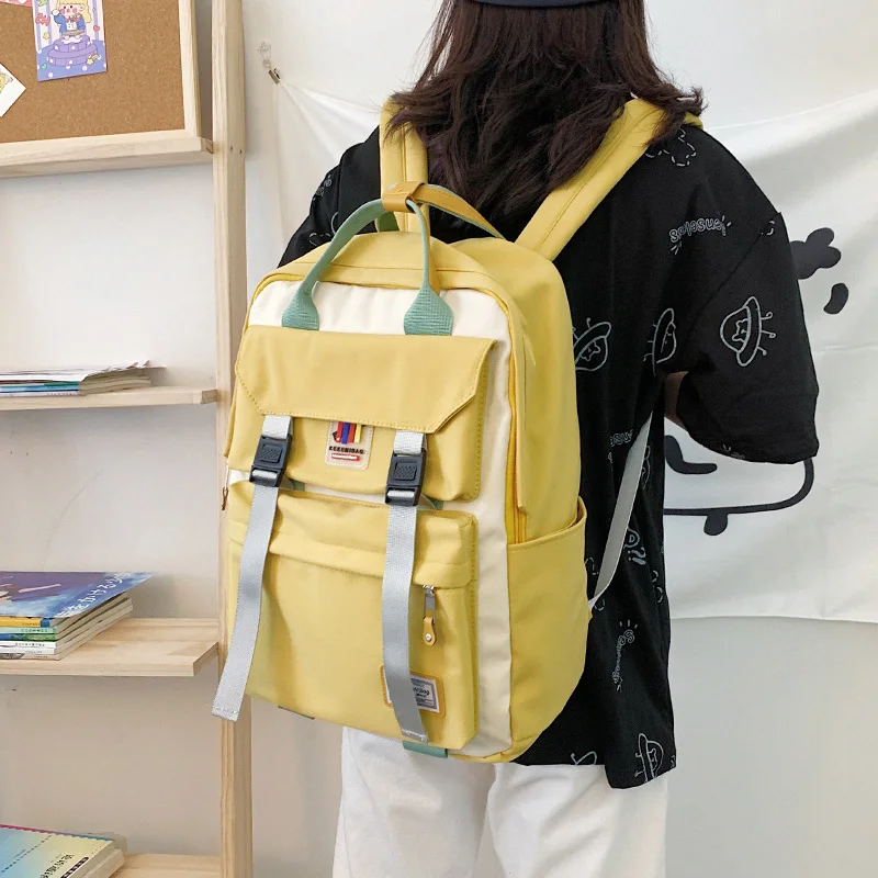 Többfunkciós kontraszt színű hátizsák, női Főiskolai stílus nagy kapacitású laptop táska Diáklány egy-vállon hordozható táska Kép 1