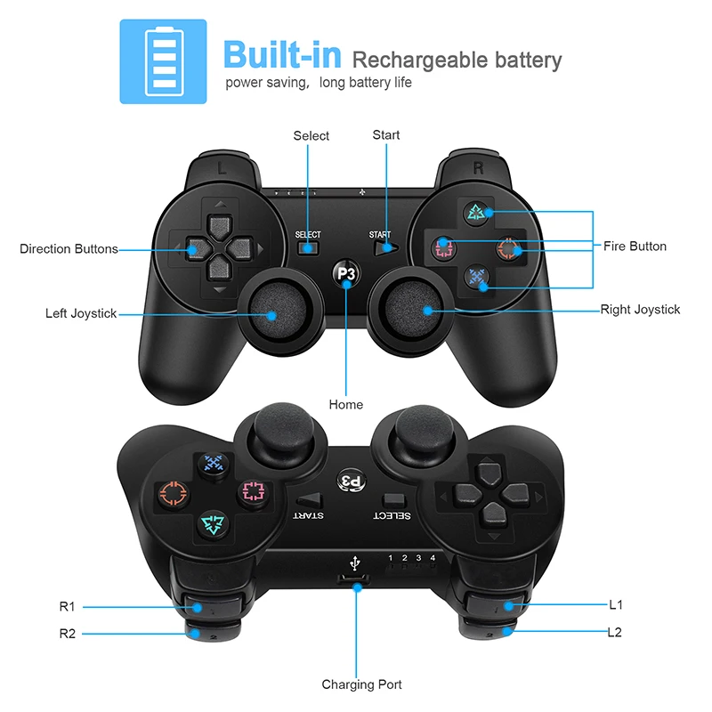 Bonacell Támogatják a Bluetooth Vezeték nélküli Gamepad Sony PS3 Kontroller USB PC Vezérlő Controle játékkonzol Joystick Kép 1
