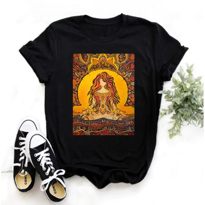 Nyáron új női felső póló hipszter Harajuku stílus vicces női póló kawaii mandala jóga Buddha nyomtatott női póló Kép 1