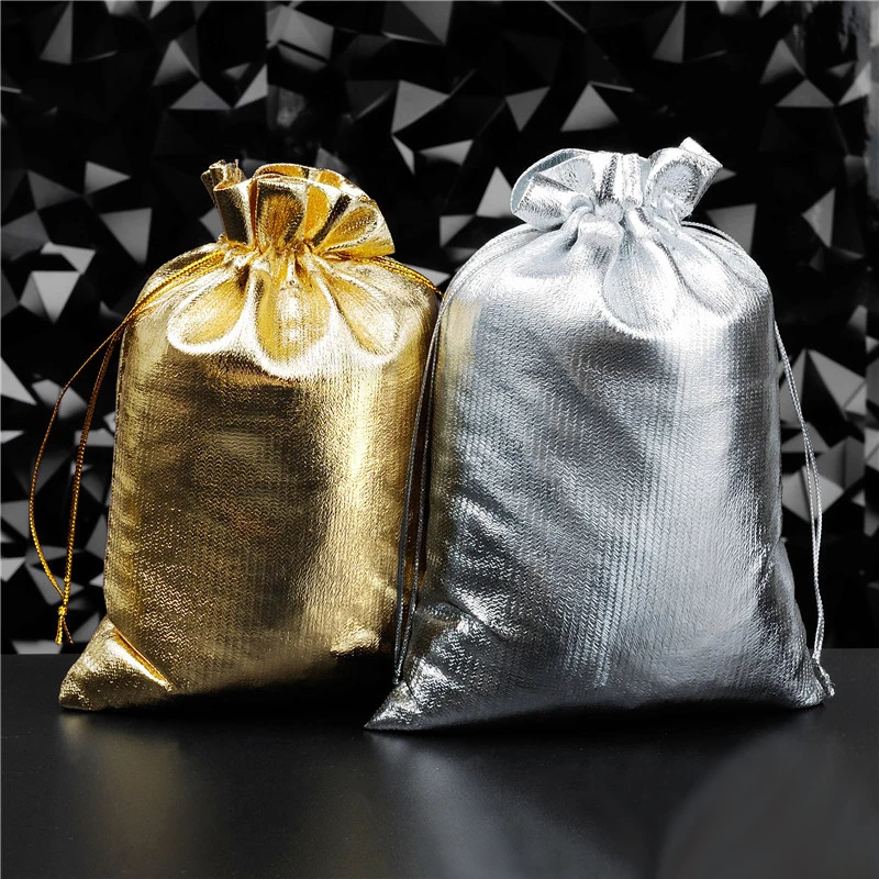10db Ezüst/Arany Színű, Állítható Húzózsinórral Organza Ékszerek Packaing Ajándék táska Tok Karácsonyi Esküvő Nagykereskedelmi Üzleti Kép 1