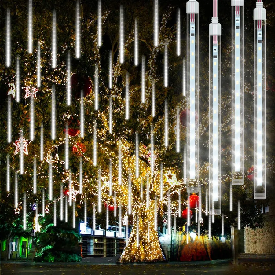 30CM 50CM Karácsonyi Meteorzápor Eső LED Tündér String Fény, 8 Csepp, Esőcsepp Hó Alá Fény Vízálló Lépcsőzetes Fa Fény Kép 1