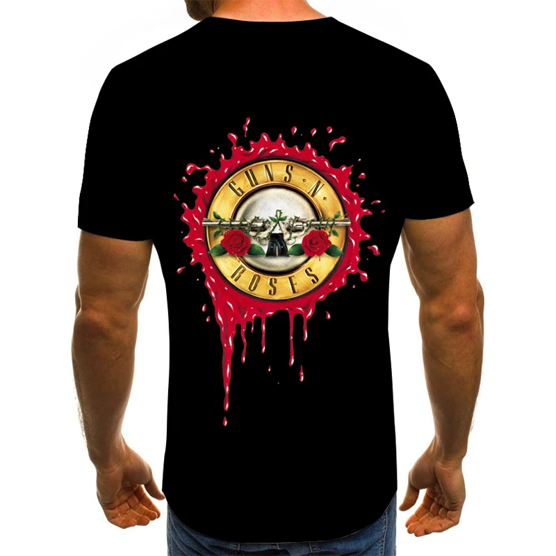 Új Divat a Punk Póló Guns N Roses Póló Férfi Fekete Tshirt Heavy Metal Maximum 3D Fegyvert Rose Nyomtatási Ruha, Hip-Hop, Pólók S-5XL Kép 1