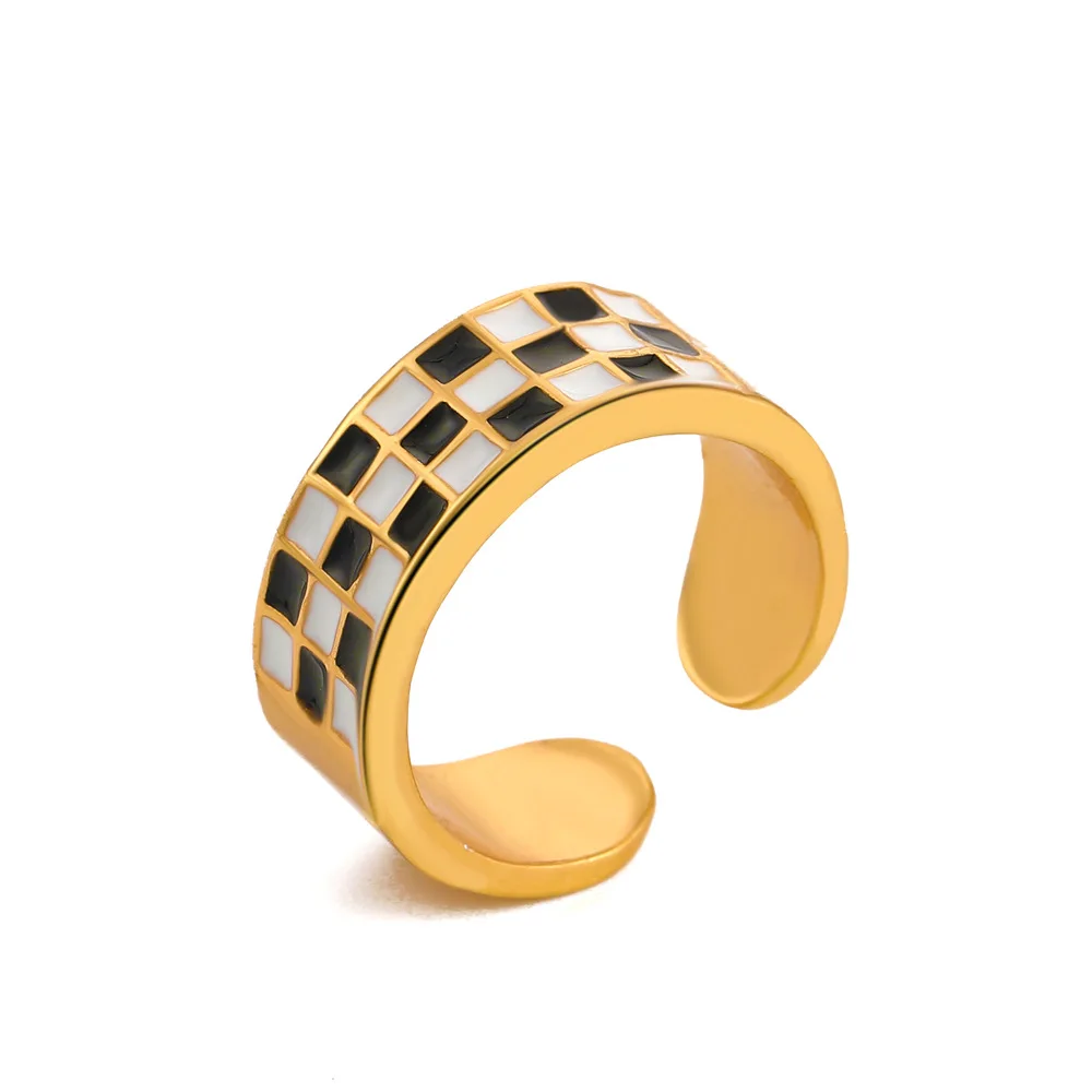 Új Bohém Zománc Kerek Fém Gyűrű Geometriai Fehér, Fekete, Nyitott, Állítható Ujj Gyűrű a Nők Lány Nyilatkozat Jewelry2021 Kép 1