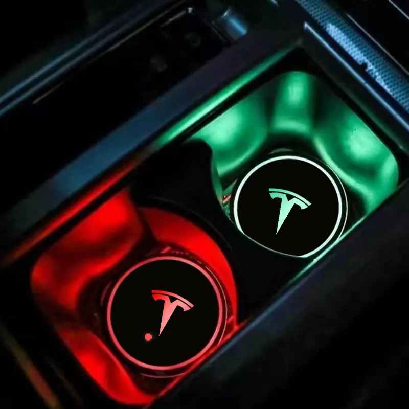 Autó Logó Led Hangulat Fény, 7 Színes Csésze Világító Hullámvasút Jogosultja A Tesla Model 3 S X Y Logó Auto Tartozékok Kép 1