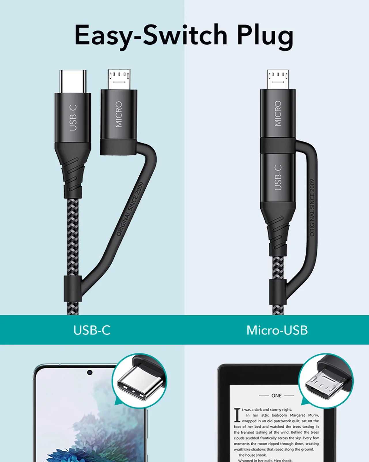 ESR 2 az 1-ben Micro USB Kábel C Típusú Kábel-Gyors Töltés Kábel Tablet Telefon Töltése Kábel az iPad 4/iPad 8 Samsung S20 S21 Kép 1