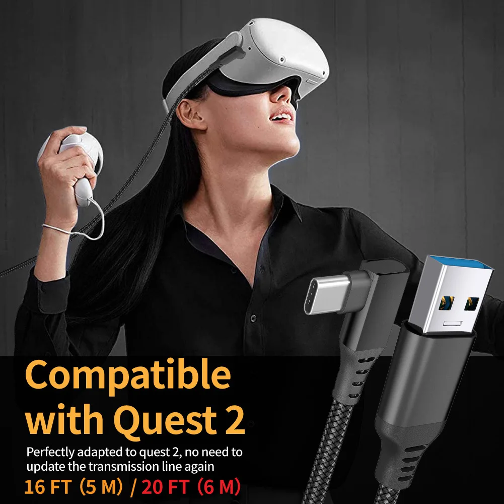 16FT 5M Oculus VR Headset Kábel PC VR a Quest 2 Quest Link Virtuális Valóság C-Típusú USB3.1 Gen2 adatátviteli 5GB Kép 1