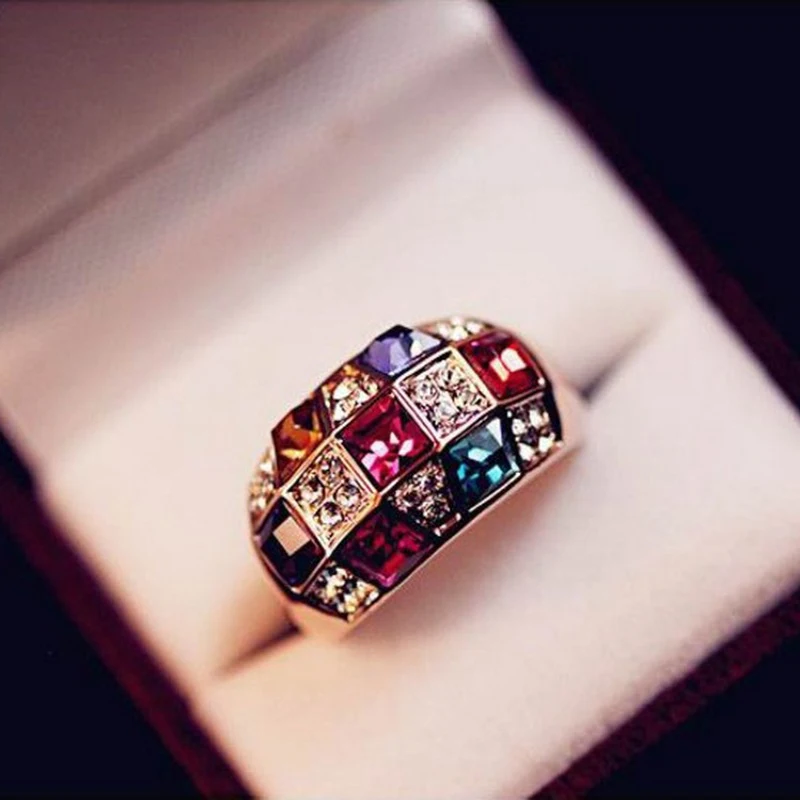 1 színes luxus kristály női bankett ruha, gyűrű, gyűrűk Kép 1