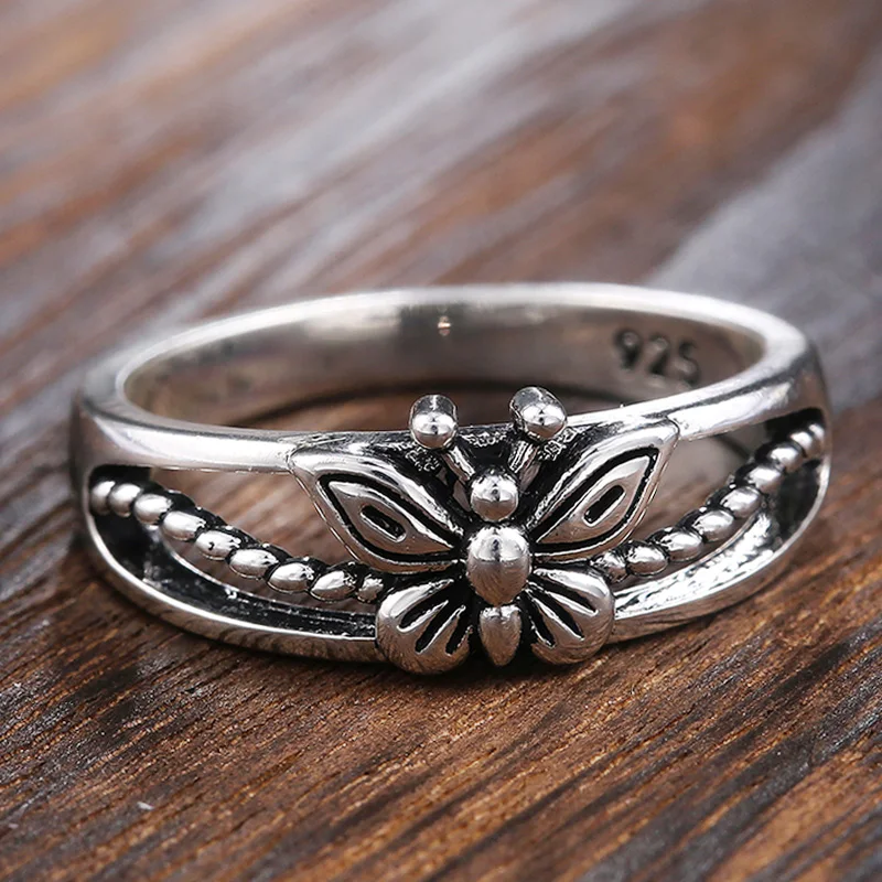CAOSHI Retro Magas Minőségű, Ezüst Bevonatú Ujj Gyűrű a Nők Faragott Pillangó Alakú Üreges Ki Tervezés Zenekar Jubileumi Ékszerek Kép 1
