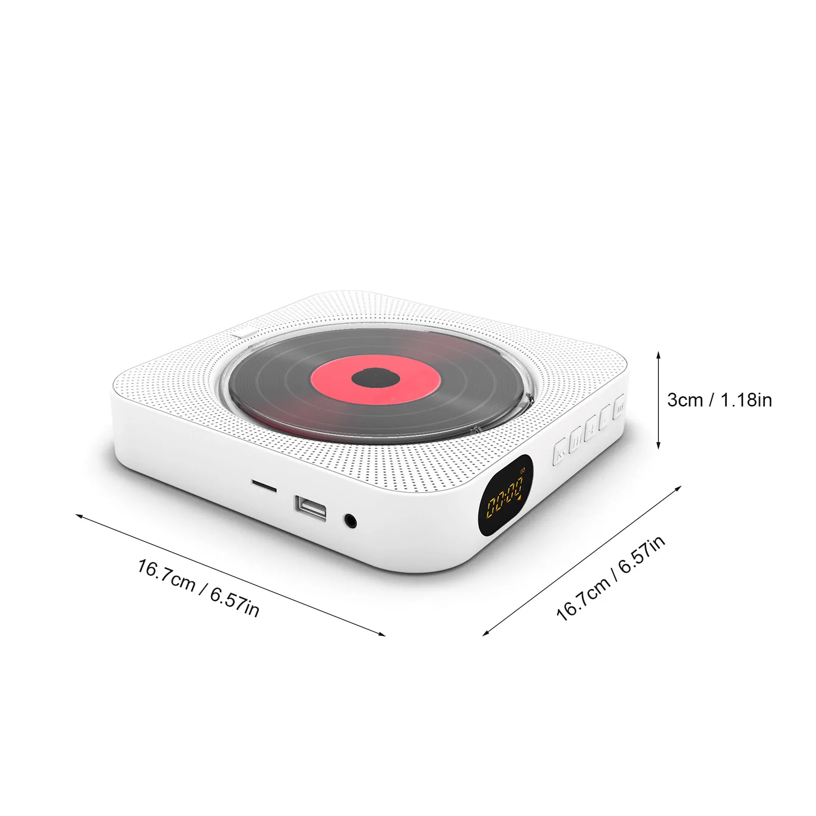 Hordozható CD-Lejátszó Bluetooth Hangszóró Sztereó CD-lejátszó LED Képernyő Falra Szerelhető CD zenelejátszó IR Távirányító, FM Rádió Kép 1