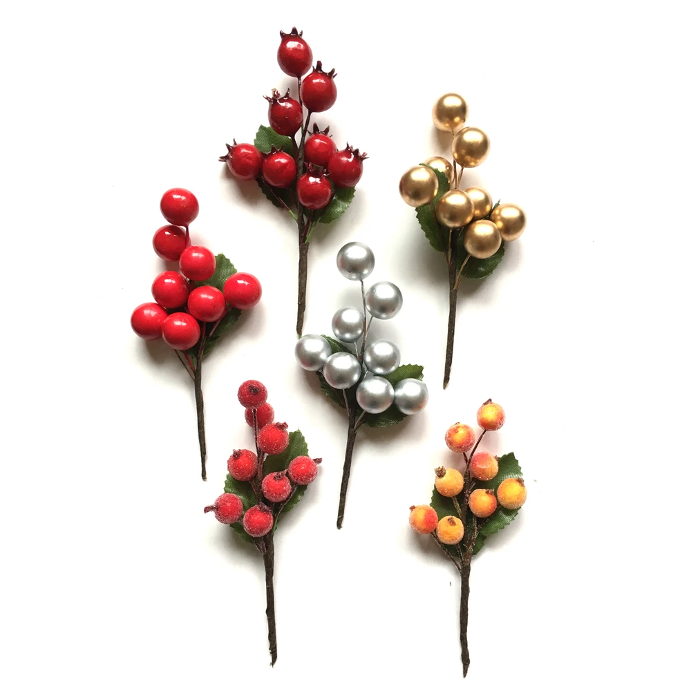 8db/csomag hamis berry Növény, Virág mesterséges Stamen Bogyók Csomag DIY Karácsonyi Esküvő Ajándék Doboz Koszorú Dekoráció Kép 1