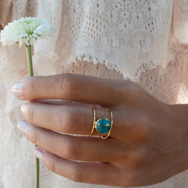 Évjárat Természetes Kék Turquoises Gyűrűk Nők Antik SilverColor Titán Kettős Réteg Lány Ujj Gyűrű Ékszer Kép 1