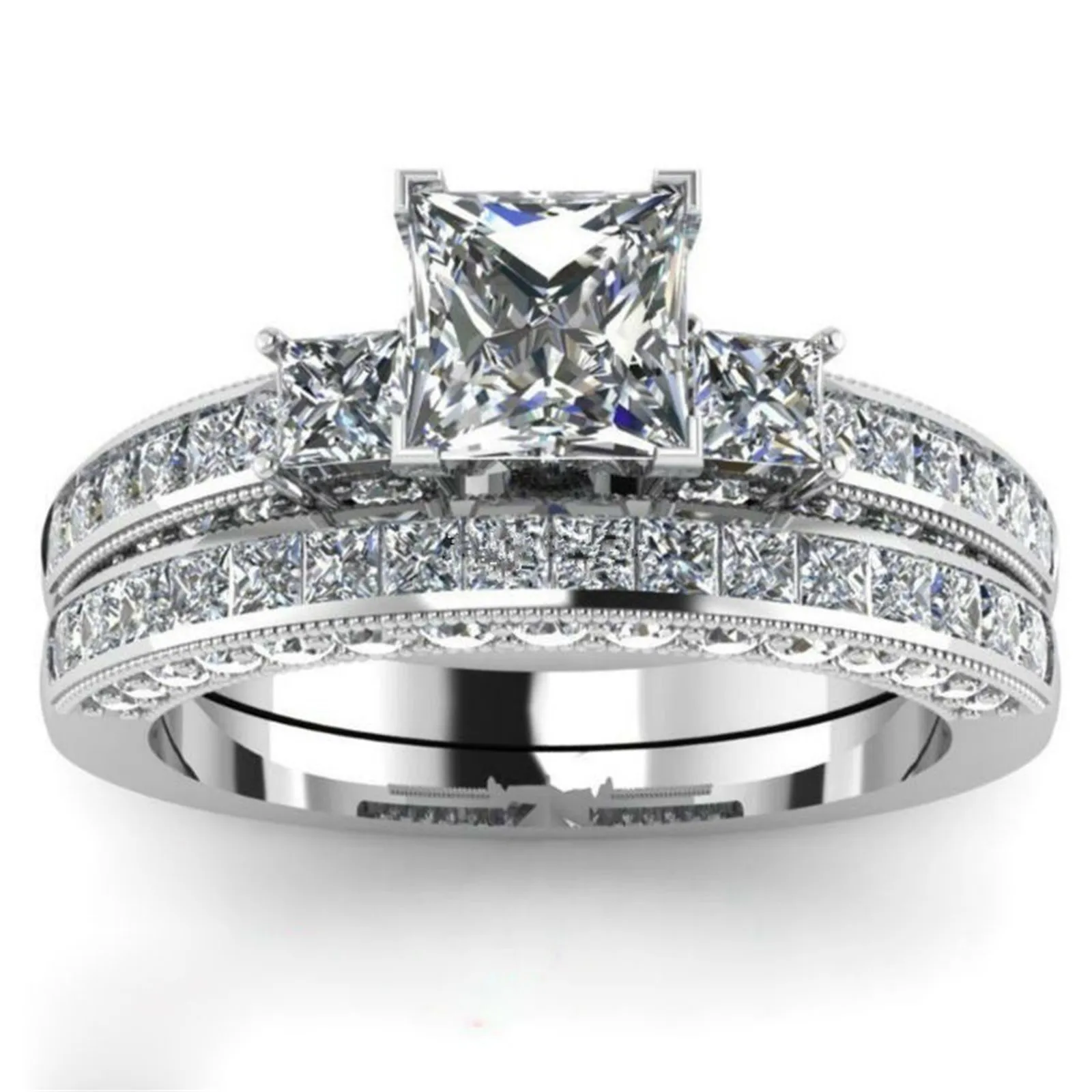 Ezüst Gyűrűk, Nők, Férfiak, Egyszerű Design Pár Gyűrű Divat Menyasszonyi Készletek Esküvői Jegygyűrű Ékszer Évforduló Tartozék Kép 1