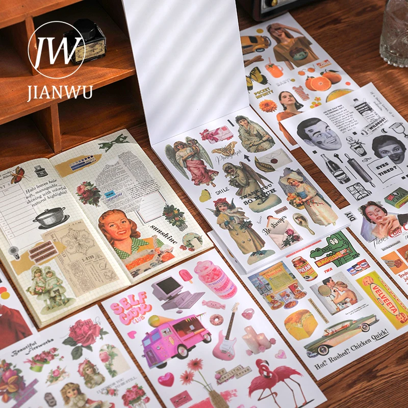 JIANWU 20db Kreatív Vintage Matrica Kézikönyv Washi Anyag Kawaii Írószer DIY Scrapbooking Napló Dekoráció Telefon Matricák Kép 1