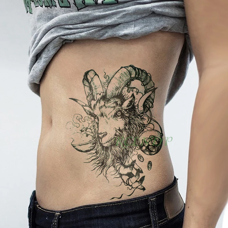 Vízálló Ideiglenes Tetoválás Matrica, kecske, birka fejét hamis tatto flash tetoválás tatouage Matricák kezét, karját vissza a lány, nők, férfiak Kép 1