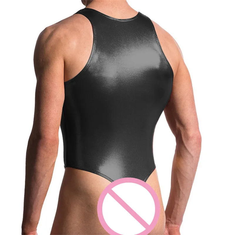 A férfiak PU Bőr Alsóing Szexi Dressz Kürt Tok Latex Bodysuits Birkózás Trikó Fekete Kezeslábasban T-vissza Catsuit Fürdőruha Kép 1