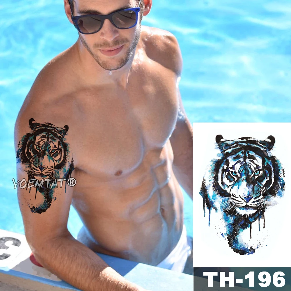 Vízálló Ideiglenes Tetoválás Matrica Akvarell tigris dzsungel minta állatok a Víz Transzfer body art flash hamis tetoválás Kép 1