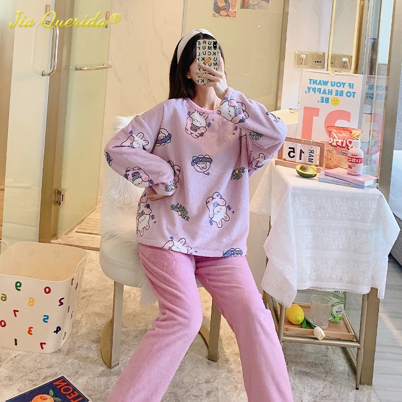 Aranyos Pizsama koreai, Japán, Kínai, Ázsiai Méret Pizsama Női Téli Hálóruha Hosszú, Fekete Medve Nyomtatás Ifjúsági Lány Pizsama Új Kép 1