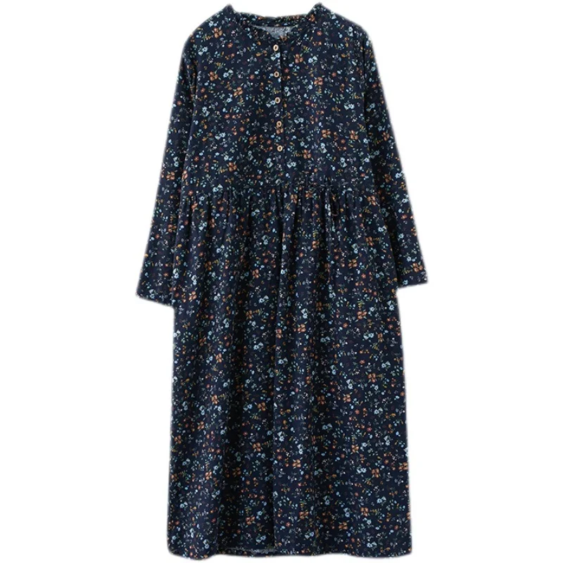 hosszú ujjú plus size pamut ágynemű vintage virágos ruha női alkalmi laza tavaszi, őszi ruha, elegáns ruha 2021 Kép 1