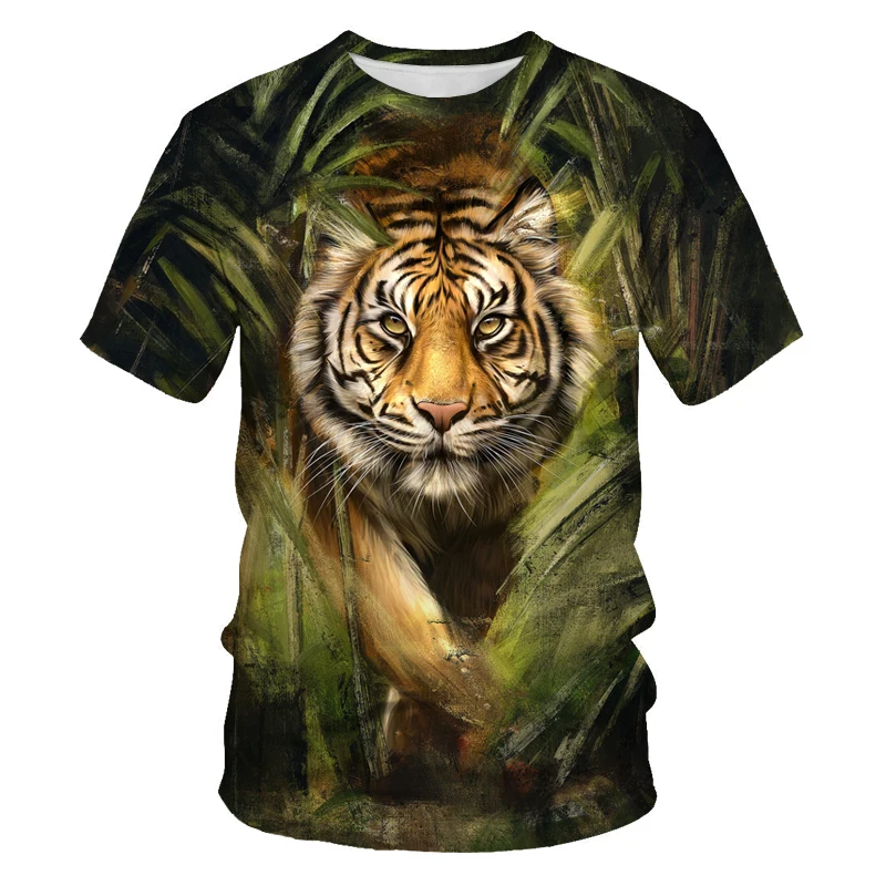 Tigris 3D Nyomtatás, Rövid Ujjú póló, Alkalmi O nyakú Nyári Divat Férfi Túlméretezett póló Kép 1