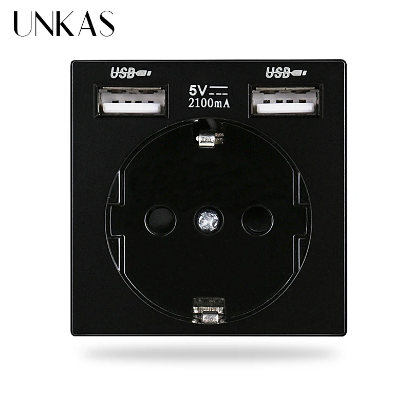 UNKAS B8 Modulok DIY Ingyenes Kombináció Új EU / francia C Típusú 16A Fali Csatlakozóaljzatba Kettős USB Töltő Port Rejtett Puha LED Outlet Kép 1