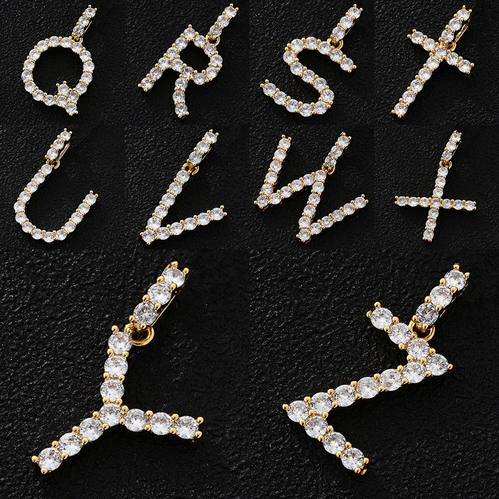Divat Cirkónia 26 arany betű medál, női kézzel készített DIY fülbevaló, nyaklánc ékszer kiegészítők Kép 1