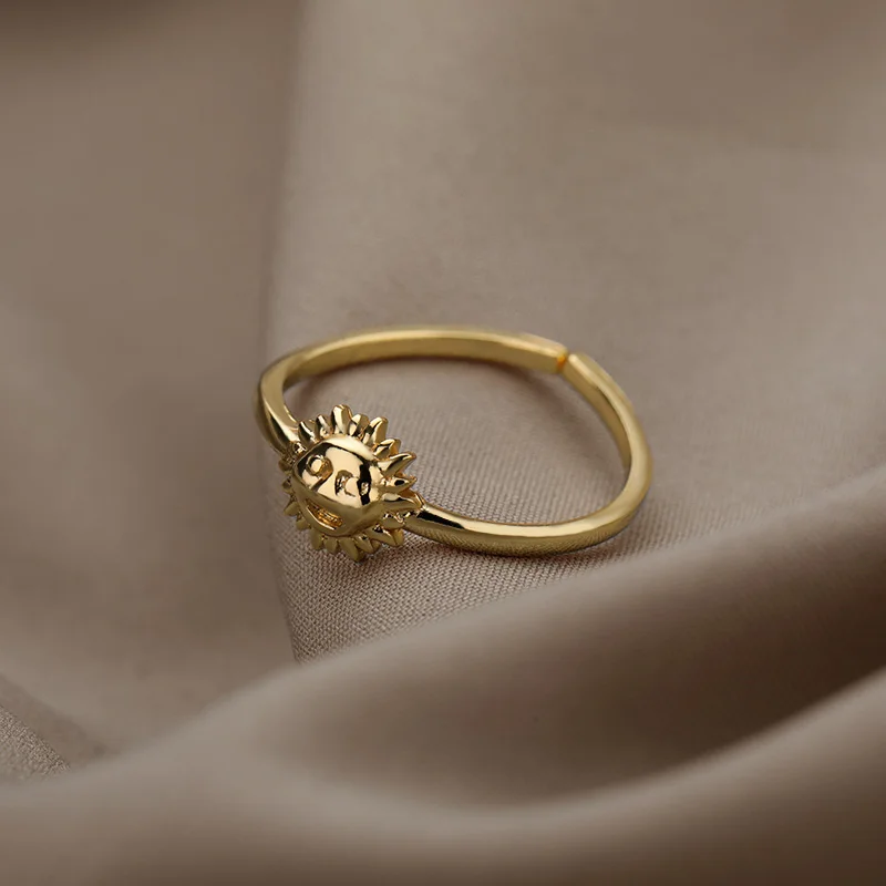 Szüreti Nap Arca Gyűrűk Nők Anillos Arany Ezüst Szín Rozsdamentes Acélból Készült Pár Gyűrű Férfiak Gótikus Ékszer Esztétikai Esküvői Ajándék Kép 1