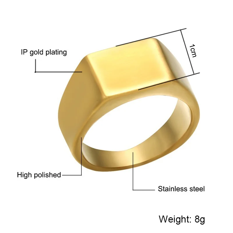 Egyszerű, Modern, Szögletes Sima Gyűrűk Geometriai Téglalap Argentate Arany Fekete Fém Gyűrűk, Nők, Férfiak, Hip-Hop, Ékszerek Kép 1