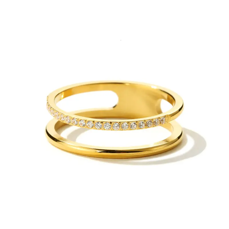 Üreges Kettős Réteg Pár Ékszer Gyűrű Rozsdamentes Acél WomenGold Cirkónia Biztonságos Bőr Kép 1