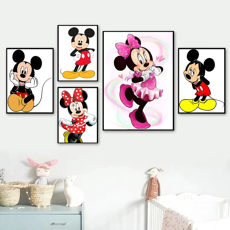 Disney Animációs Vászon Festmény Mickey and Minnie Rajzfilm Poszterek, Nyomatok, Wall Art Képet Gyerek Szoba, Otthon Dekoráció Kép 1