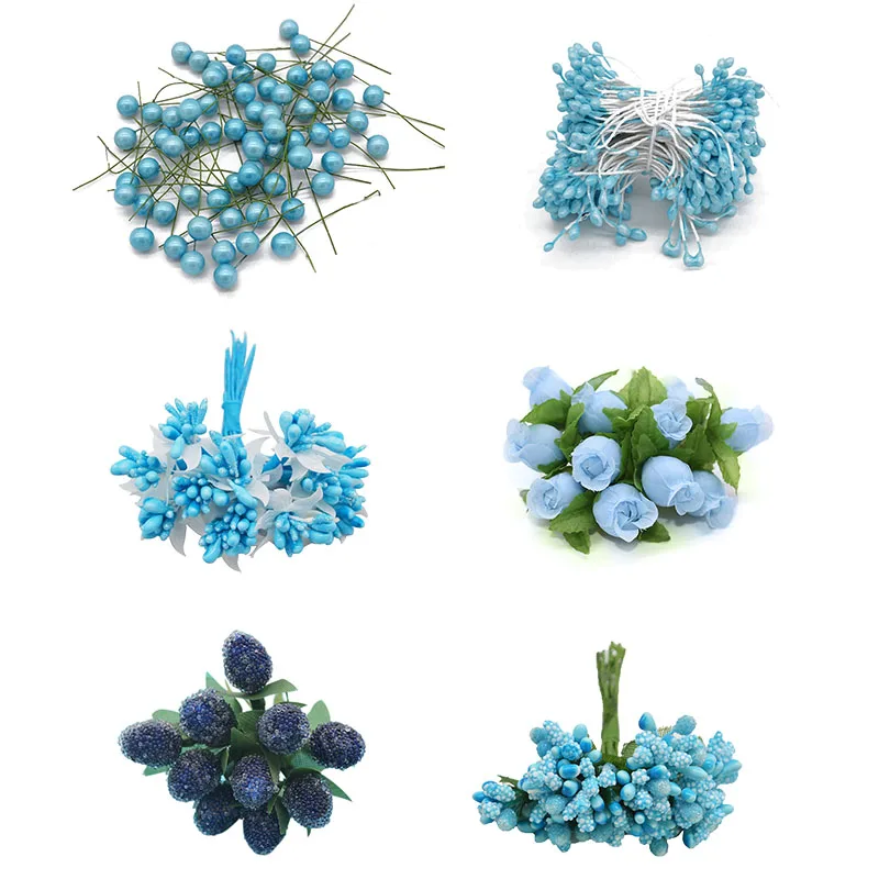 Mini Vegyes Kék Mesterséges Növény Virágot Cseresznye Stamen Bogyók Csokor, Ajándék Doboz, DIY Koszorú Karácsonyi lakodalom Deco Supplie Kép 2