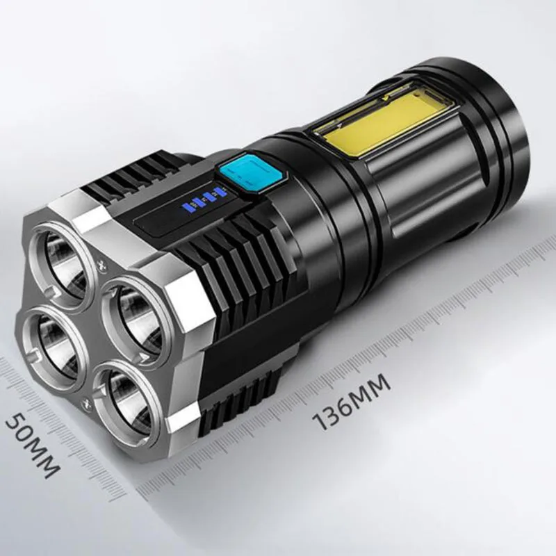 4 LED-es kézi Elemlámpa nagy teljesítményű COB Oldal vaku lámpa fáklyák éjszakai világítás USB tölteni Hordozható lámpa Torch Kemping C1 Kép 2